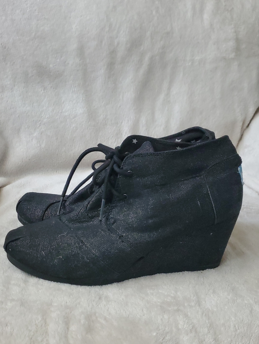 Toms Black Lace-Up Wedge Ankle Shoes